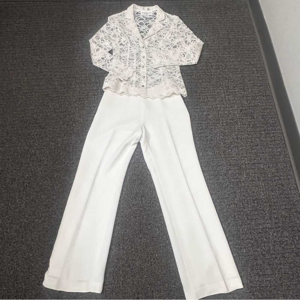 Jones New York White Lace Wide Leg‎ Floral  Blouse Jumpsuit Womens 4P Business